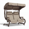 Outdoor double glider bench swing with canopy and cushions in beige 160 x 100 x 150cm