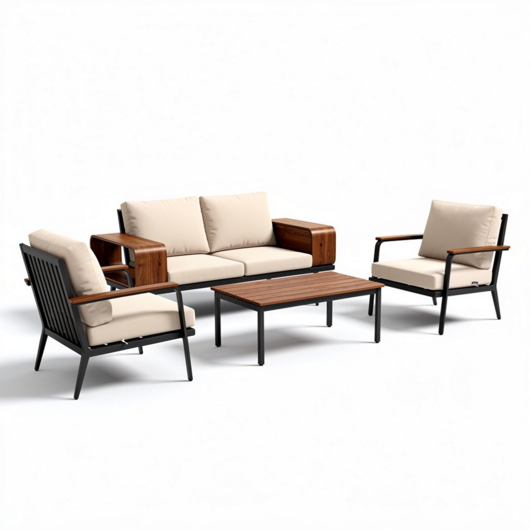 Outdoor patio furniture set with aluminum frame and beige cushions 200 x 80 x 75cm