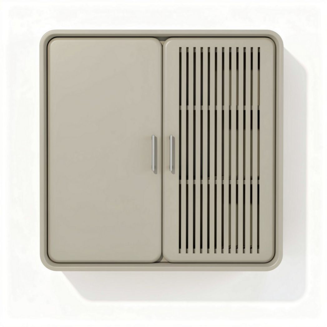Wall-mounted storage cabinet with door and ventilation designed for compact spaces