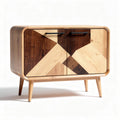 Wooden accent cabinet with geometric design and two doors 90 x 40 x 70cm
