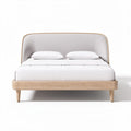 Upholstered bed frame with wooden legs in neutral color 201 x 160 x 100cm