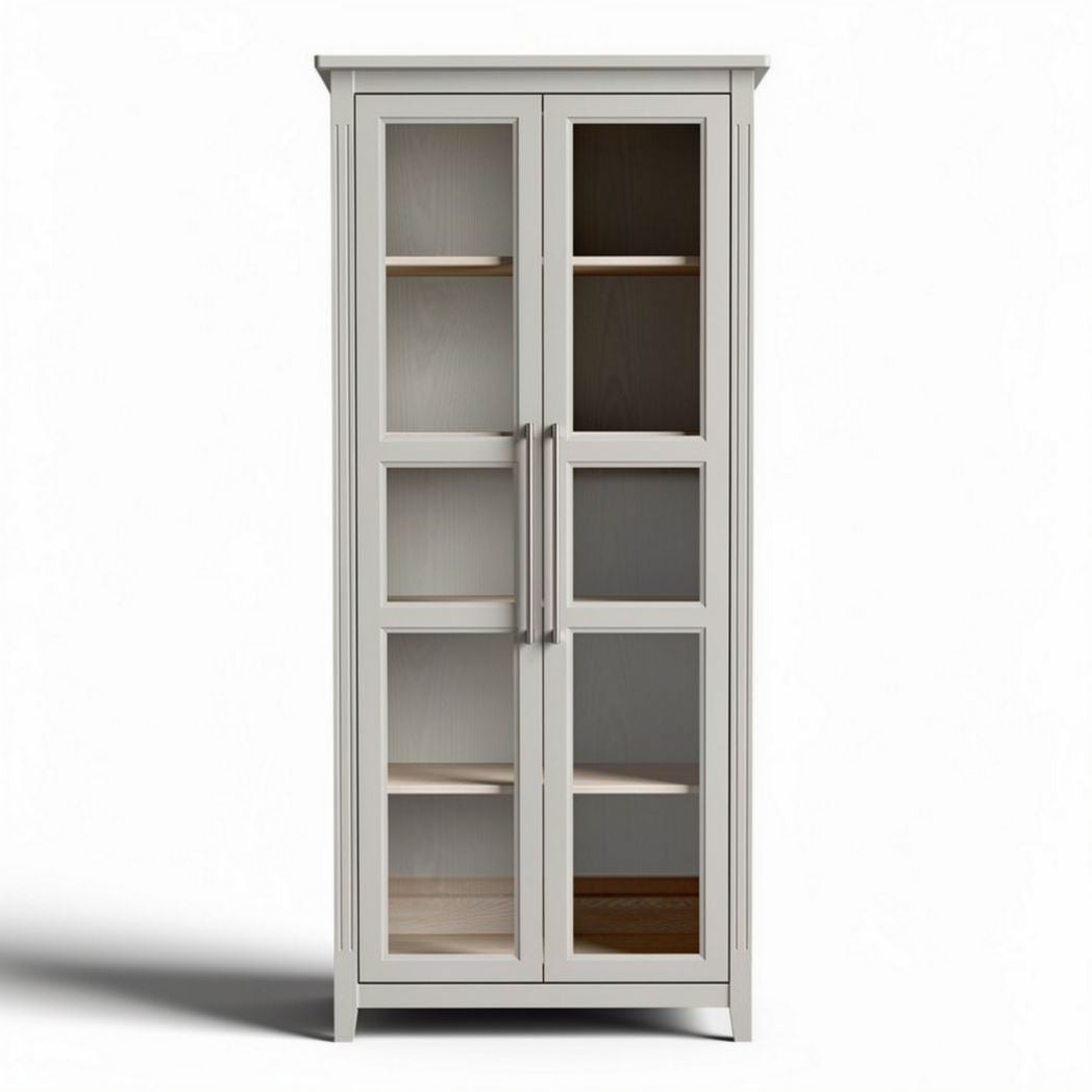 White wooden display cabinet with glass doors and adjustable shelves 180 x 90 x 40cm