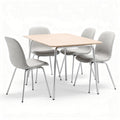Square dining table set with four upholstered chairs in light grey fabric 120 x 80 x 75cm