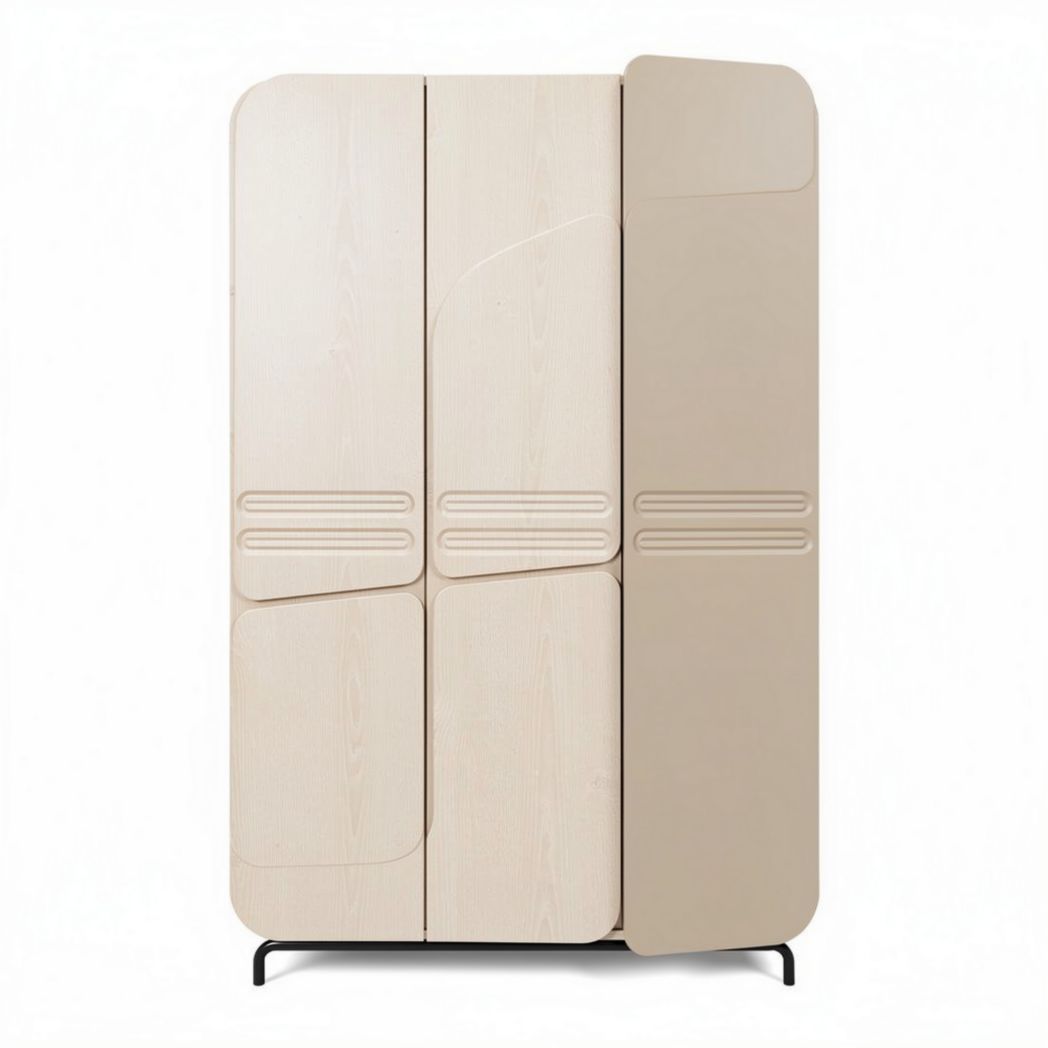 Wooden wardrobe with sliding doors and modern design in beige and cream 200 x 100 x 50cm