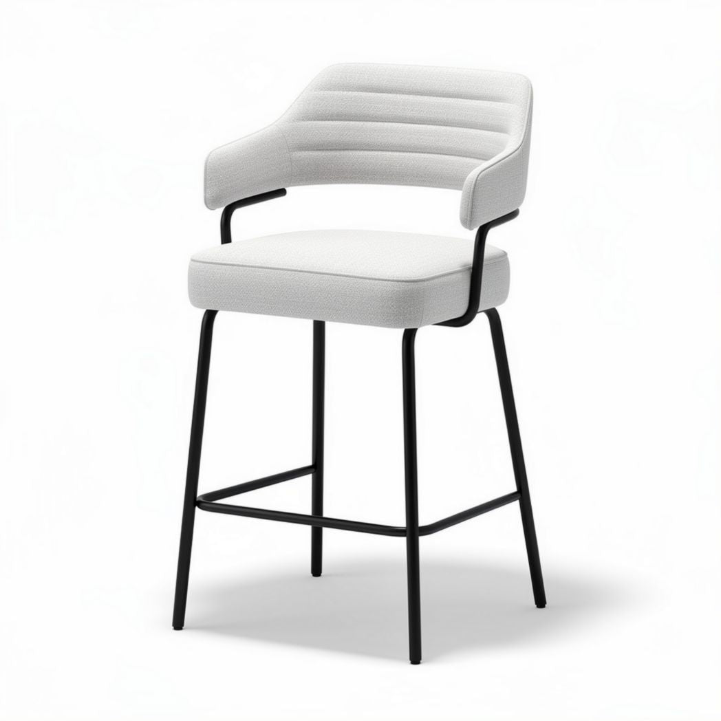 Bar stool with upholstered seat and backrest metal frame in white and black 45 x 45 x 100cm